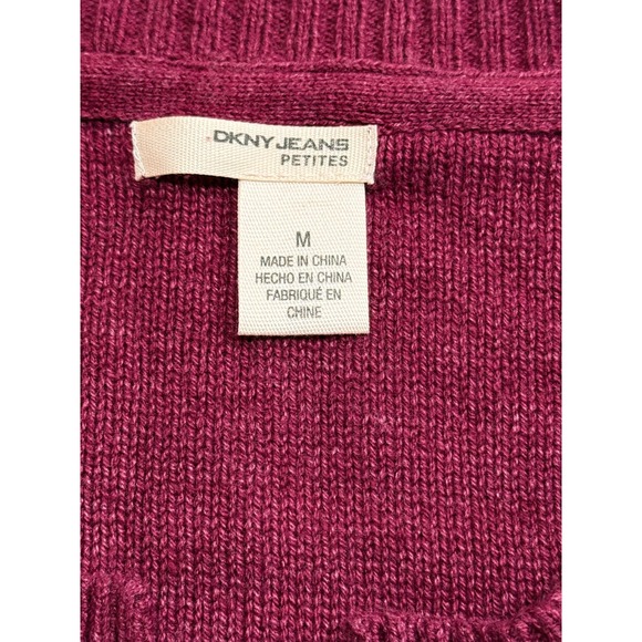 DKNY JEANS PETITES Women Burgundy Embellished Cardigan Sweater Size M 3/4 Sleeve - Picture 3 of 8